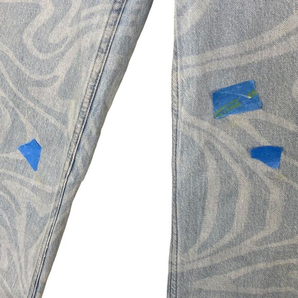 H&M Jeans Juniors 18 Wide Leg Swirl Pattern Light Wash Adjustable Waist Flaw - Picture 14 of 16